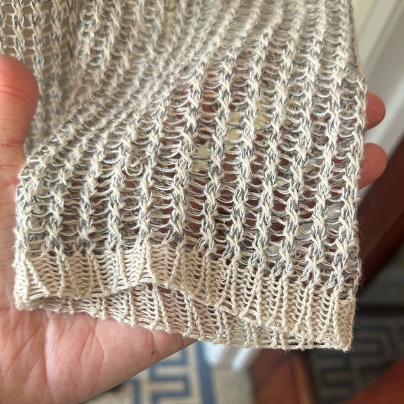 Eileen Fisher | 100% Linen Open Stitch Longline Drape Front Cardigan - Picture 4 of 8